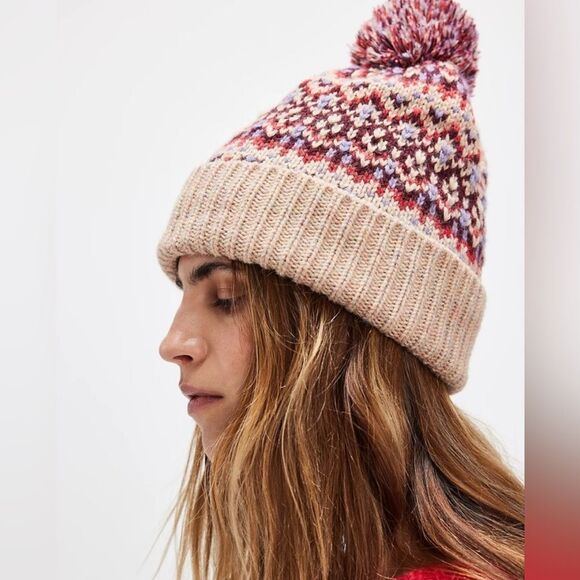 NWT Free People First Frost Fairisle Pom Beanie in Ivory - Picture 4 of 5